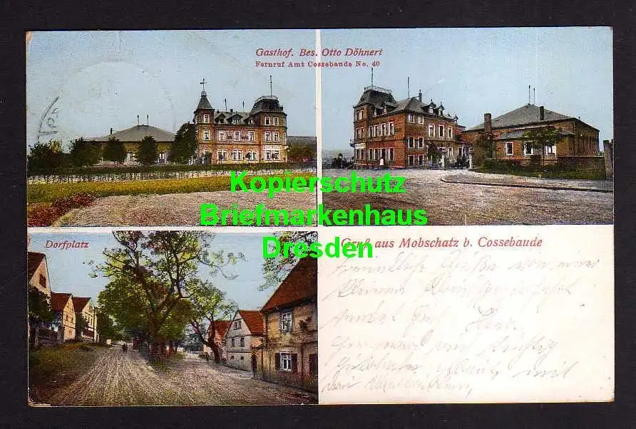 114742 Ansichtskarte Mobschatz bei Cossebaude Dresden 1935 Gasthof Otto Döhnert Dorfplatz