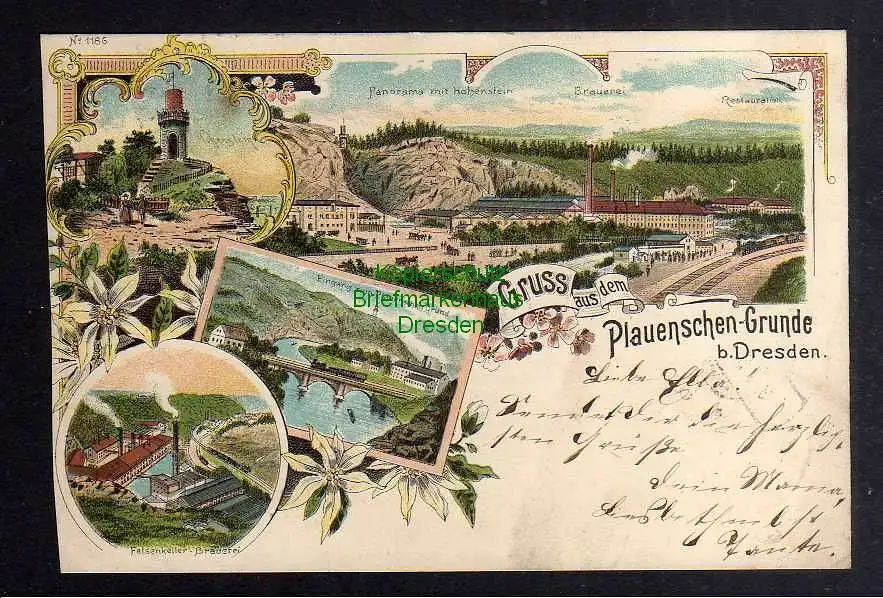 124994 Ansichtskarte Dresden Plauenscher Grund Litho 1898 Felsenkeller Brauerei