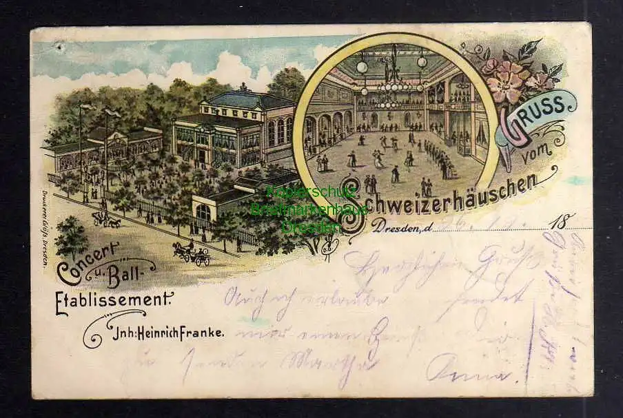127317 Ansichtskarte Dresden 1898 Litho Concert- u. Ball Etablissement Schweizerhäuschen