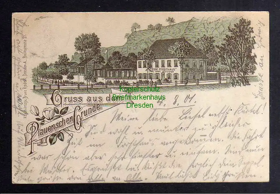 127776 Ansichtskarte Plauenscher Grund bei Dresden 1901 Vorläufer Gasthaus zum Forsthaus