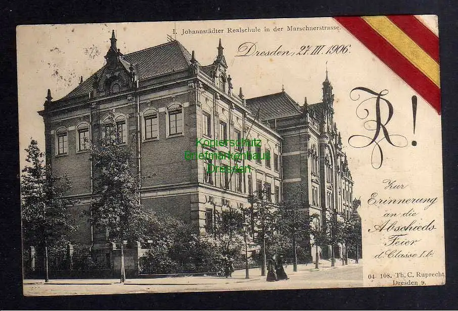 127915 Ansichtskarte Dresden 1906 I. Johannstädter Realschule in der Marschnerstrasse