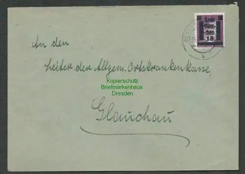 B6797 Lokalausgabe Glauchau 5 15 auf 6 Pfg. Brief an Ortskrankenkasse 25.7.45