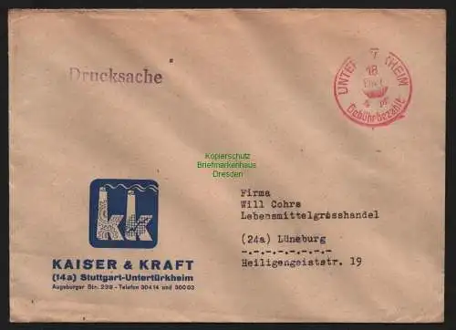 B10340 Brief Drucksache BAZ Gebühr bezahlt 1945 Stuttgart Untertürkheim Lüneburg