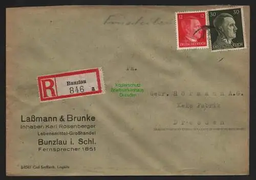 B9202 R-Brief Gebr. Hörmann A.-G. Bunzlau a 1943 Laßmann & Brunke  Lebensmittel