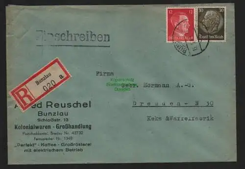 B9203 R-Brief Gebr. Hörmann A.-G. Bunzlau a 1942 Alfred Reuschel  Kolonialwaren