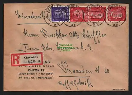 B9211 R-Brief Gebr. Hörmann A.-G. Chemnitz 1a 1943 Carl Krauss Schokoladen-Krauß