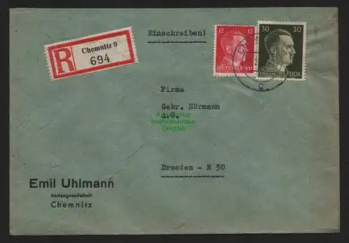 B9228 R-Brief Gebr. Hörmann A.-G Chemnitz 9 1943 Emil Uhlmann Aktiengesellschaft
