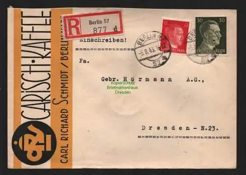 B9121 R-Brief Gebr. Hörmann A.-G. Berlin 57 Carl Richard Schmidt CARISCH KAFFEE