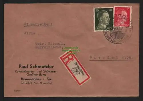 B9199 R-Brief Gebr. Hörmann A.-G. Brunndöbra Vogtl 1943 Paul Schmutzler Kolonial