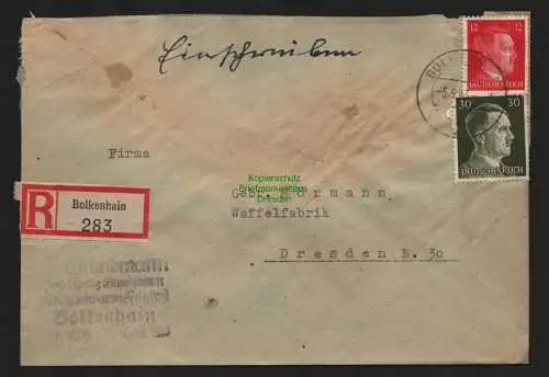 B9182 R-Brief Gebr. Hörmann A.-G. Bolkenhain  1943 Grundmann Kolonialwaren Fein