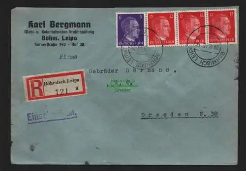 B9180 R-Brief Gebr. Hörmann A.-G. Böhmisch Leipa a 1943 Karl Bergmann  Mehl- u.