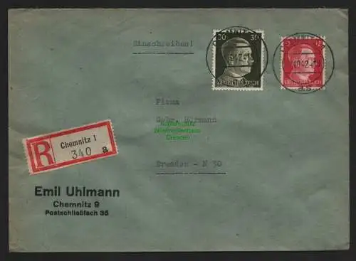 B9208 R-Brief Gebr. Hörmann A.-G. Chemnitz 1 a 1942