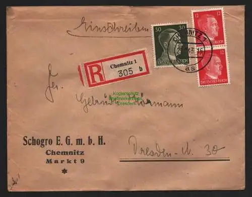 B9214 R-Brief Gebr. Hörmann A.-G. Chemnitz 1 b 1943 Schogro E. G. m. b. H.