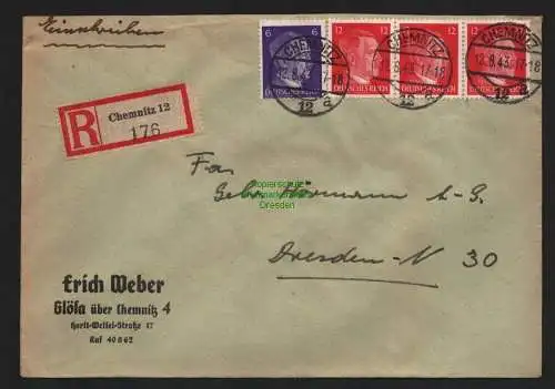 B9219 R-Brief Gebr. Hörmann A.-G. Chemnitz 12 1943 Erich Weber  Glösa
