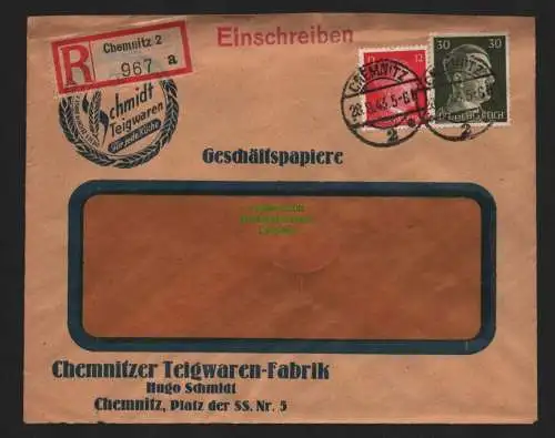 B9221 R-Brief Gebr. Hörmann A.-G. Chemnitz 2 a 1943 Hugo Schmidt Chemnitzer
