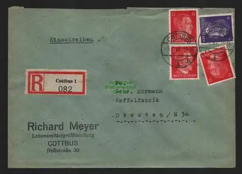 B9236 R-Brief Gebr. Hörmann A.-G. Cottbus 1 a 1943 Richard Meyer  Lebensmittel