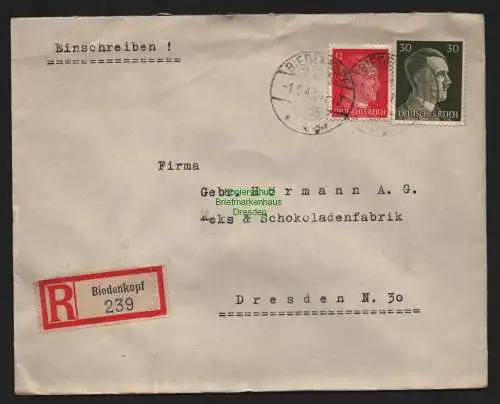 B9170 R-Brief Gebr. Hörmann A.-G. Biedenkopf 1943 Wilhelm Gieppner Thams &