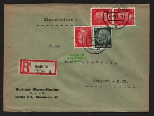 B9073 R-Brief Gebr. Hörmann A.-G. Berlin 25 d 1943 Berliner Waren-Kontor G.m.b.H