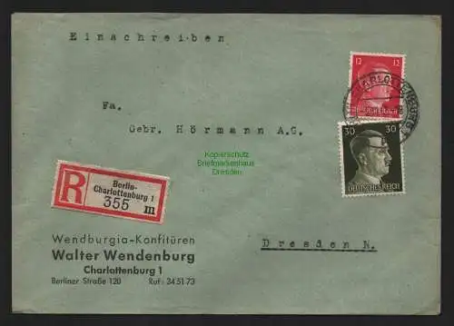 B9138 R-Brief Gebr. Hörmann A.-G. Berlin- Charlottenburg 1 m 1942 Walter Wenden