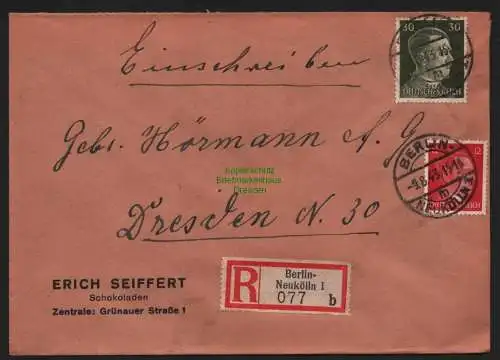 B9143 R-Brief Gebr. Hörmann A.-G. Berlin Neukölln 1 b 1943 Erich Seiffert Schoko