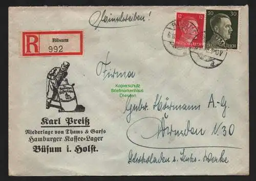 B9204 R-Brief Gebr. Hörmann A.-G. Büsum 1942 Karl Preiß Thams & Garfs Hamburg