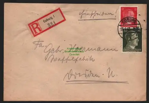 B9233 R-Brief Gebr. Hörmann A.-G. Coburg 1 1943 Luise Lampert