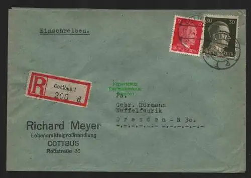 B9239 R-Brief Gebr. Hörmann A.-G. Cottbus 1 d 1943 Richard Meyer  Lebensmittel