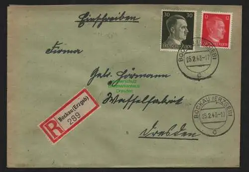 B9177 R-Brief Gebr. Hörmann A.-G. Bockau (Erzgeb) 1943  Konditorei Vogel