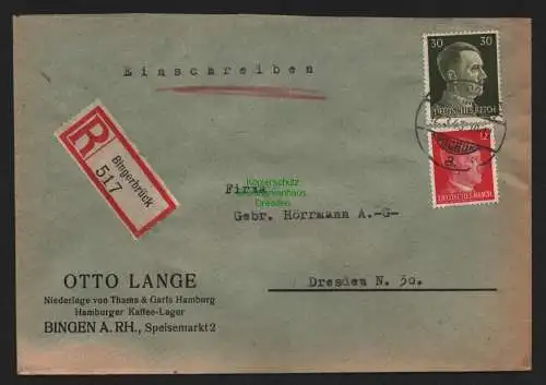 B9173 R-Brief Gebr. Hörmann A.-G. Bingerbrück 1943 Otto Lange Thams & Garfs