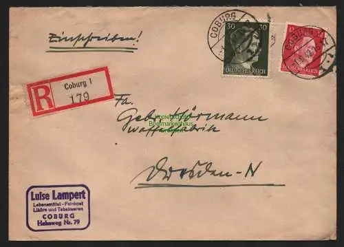 B9232 R-Brief Gebr. Hörmann A.-G. Coburg 1 1942 Luise Lampert  Lebensmittel -