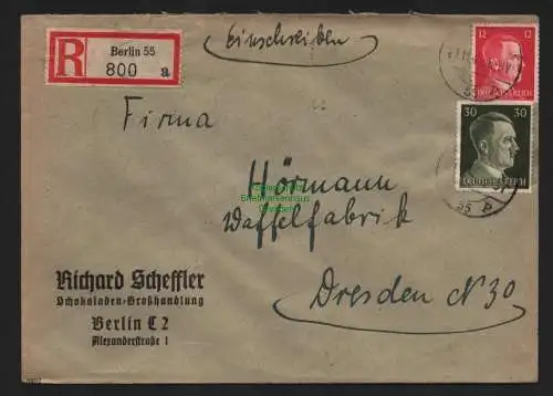 B9119 R-Brief Gebr. Hörmann A.-G. Berlin 55 1942 Richard Scheffler  Schokoladen-