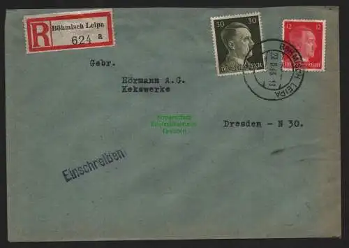 B9178 R-Brief Gebr. Hörmann A.-G. Böhmisch Leipa a 1943 Adolf Rudolf  Süßwaren