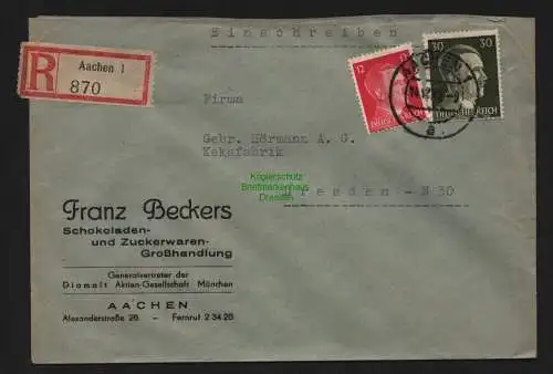B9001 R-Brief Gebr. Hörmann A.-G. Aachen 1 1942 Franz Beckers Schokoladen- und