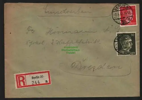 B9060 R-Brief Gebr. Hörmann A.-G. Berlin 20 a 1943 Paul Sprecher Konfitüren u.