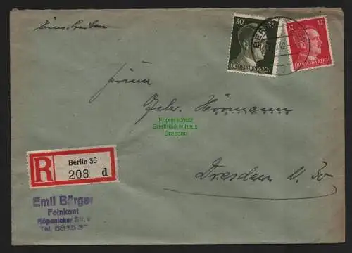 B9097 R-Brief Gebr. Hörmann A.-G. Berlin 36 d 1942 Emil Bürger Feinkost