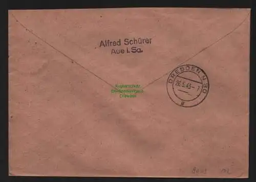 B9019 R-Brief Gebr. Hörmann A.-G. Aue (Sachs) 1943 Alfred Schürer