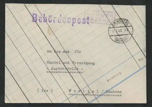 h5224 SBZ Währungsreform 1948 Bezirk 14 Dresden Brief Gebühr bezahlt Hainsberg