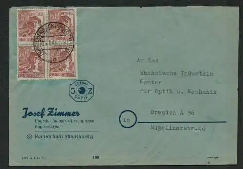 h5210 SBZ Währungsreform 1948 Bezirk 14 Brief Zehnfachfrankatur A956 Reichenbach