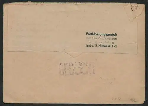 h5192 SBZ Währungsreform 1948 Freistempel 21.7.Freital VAS Versicherung Rödlitz