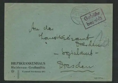 h5229 SBZ Währungsreform 1948 Dresden Brief Gebühr bezahlt Heidenau Großsedlitz