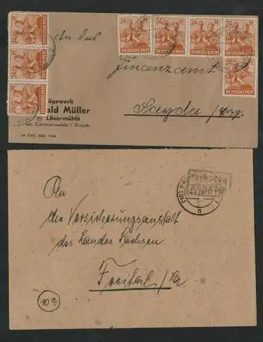 h5183 SBZ 2x Brief Währungsreform 1948 Zehnfachfrankatur Cämmerswalde Gebühr bez