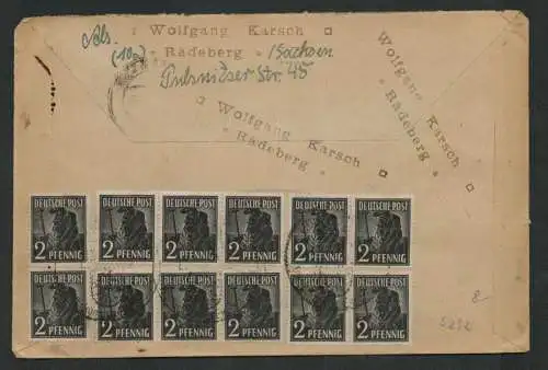 h5292 SBZ Währungsreform 1948 Brief Zehnfachfrankatur Radeberg 19.7. 36 Marken