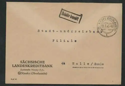 h5255 SBZ Währungsreform 1948 Brief Gebühr bezahlt 12.7.48 S. Landeskreditbank