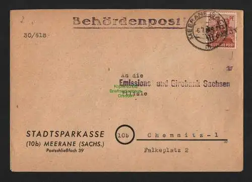h4748 SBZ Bezirkshandstempel Bezirk 41 Meerane Brief 6.7. Stadtsparkasse gepr.