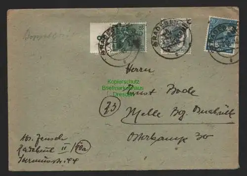 h4341 SBZ Bezirkshandstempel Bezirk 14 Doppelbrief Radebeul 3.7.48 nach Melle