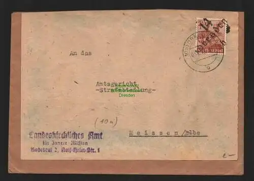 h4427 SBZ Bezirkshandstempel Bezirk 14 Brief Dresden 1.7. Landeskirchliches Amt