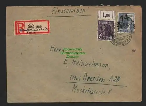 h4370 SBZ Bezirkshandstempel Bezirk 14 R-Brief Stolpen 6 Pfg. + Sebnitz 80 Pfg.