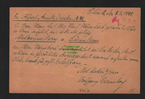 h4457 SBZ Bezirkshandstempel Bezirk 14 Postkarte Dresden 12 Pillnitz 8.7.48 gepr