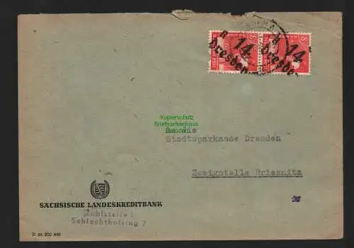 h4430 SBZ Bezirkshandstempel Bezirk 14 Brief Dresden 1k 2x 8 P. Landeskreditbank