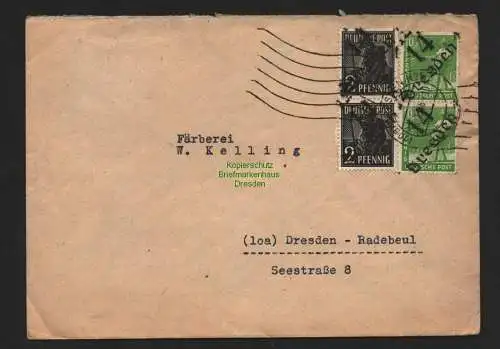 h4489 SBZ Bezirkshandstempel Bezirk 14 Brief Dresden 23 nach Radebeul 6.7.48